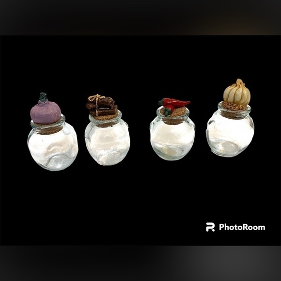Glass Spice Jars Cork Lids Ceramic Food Knobs Barrel Jars Apothecary Set of 4 - Picture 1 of 10